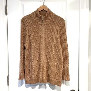 Lands’ End, Camel, Cable Knit Cardigan, Size L